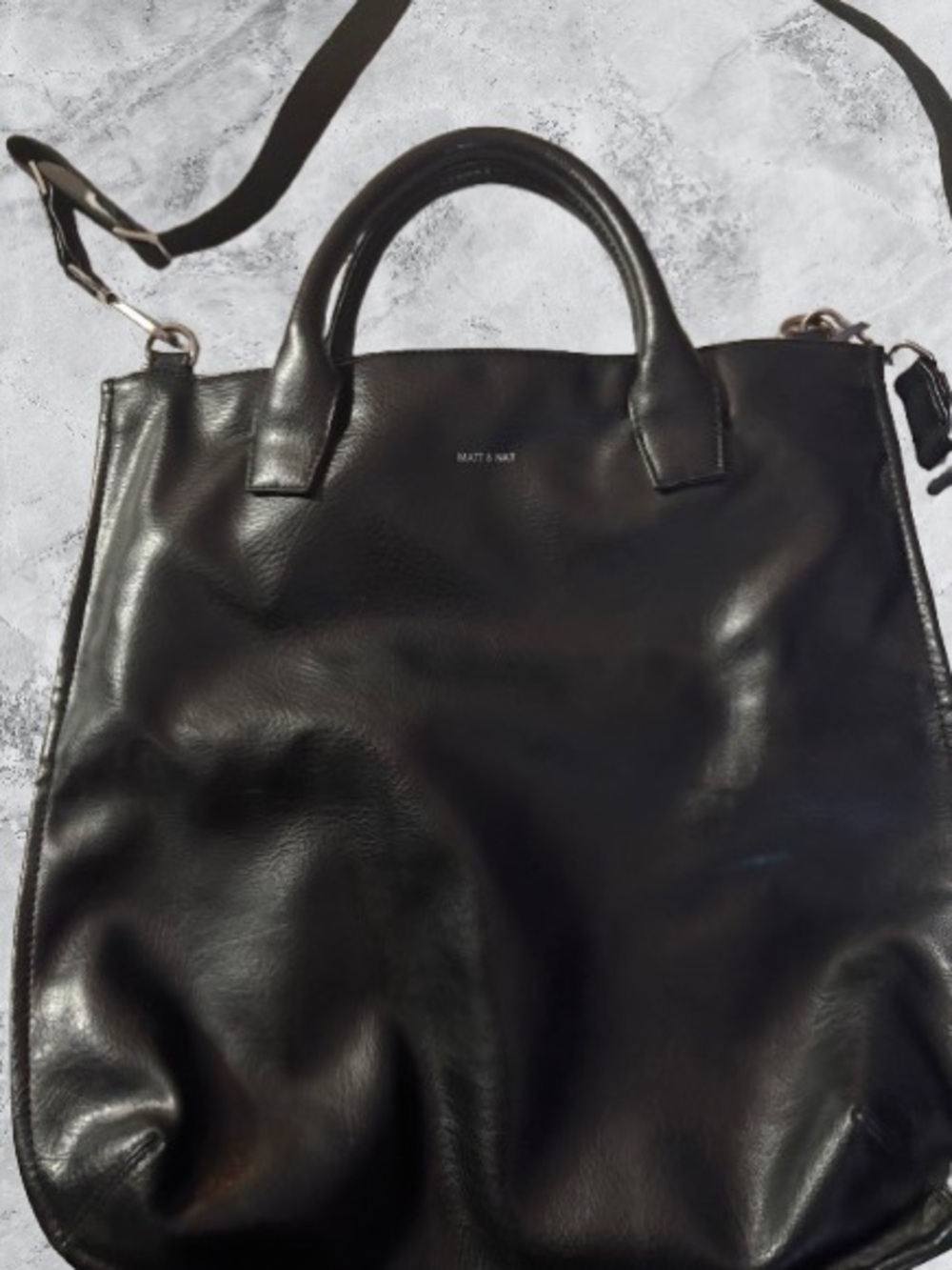 Matt & Nat Vintage Black Leather Tote with Removable Strap